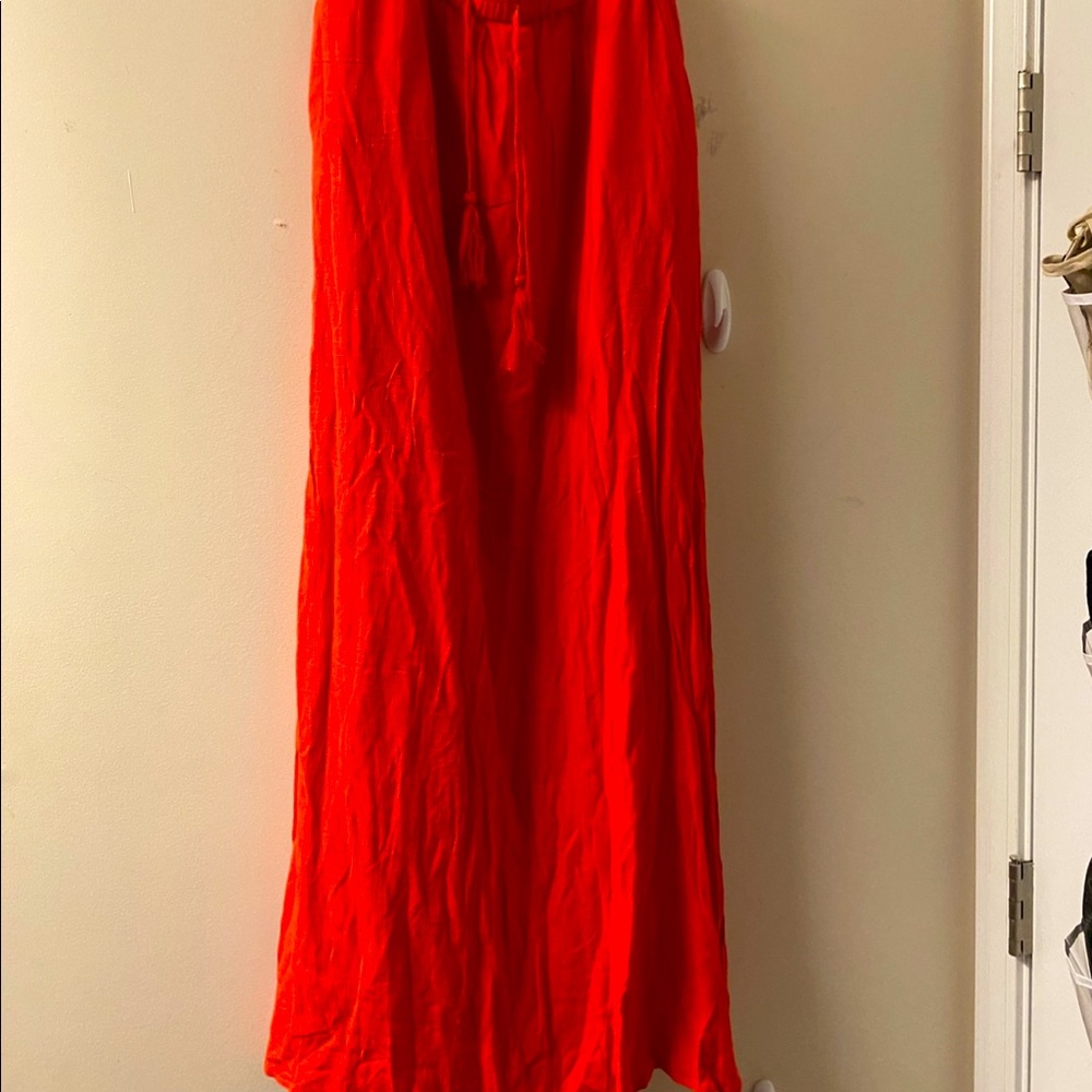 NWOT Skies Are Blue Red Ria Maxi Skirt Drawstring Red XL 1X 40” Solid Rayon